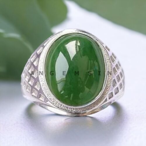 Jade Gemstone With 925 Sterling Silver Ring For Men's #AL678 - Picture 4 of 8