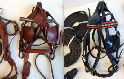 Rus. Brown/ Black Leather MINI A Driving show training cart harness Breastplate