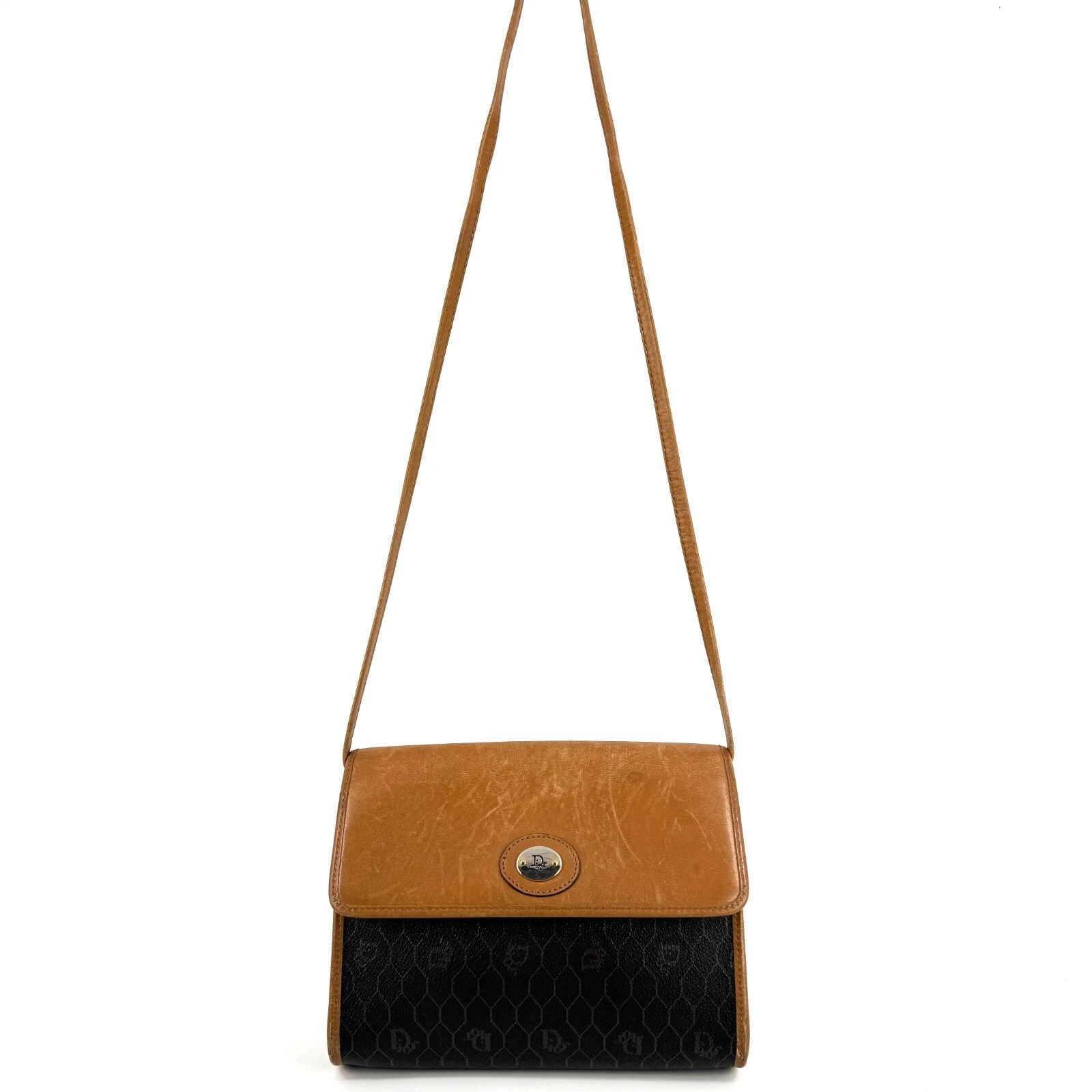 Christian Dior Borsa a tracolla a nido d'ape PVC pelle marrone