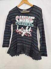 Girls: Medium Self Esteem "Shine Bright" Black Sweater W Lace Accent