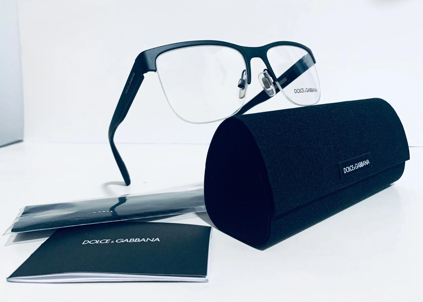 DOLCE & GABBANA DG1272 1260 RUBBER BLACK HALF RIM EYEGLASSES 53 18 145 W/CASE