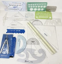 (23) Drafting Design Templates & Rulers Compass Staedtler Pickett Koh-I-Noir