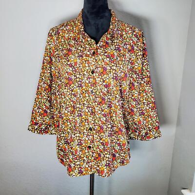 Christopher & Banks 3/4 Sleeve Floral Button Down Shirt Size Large