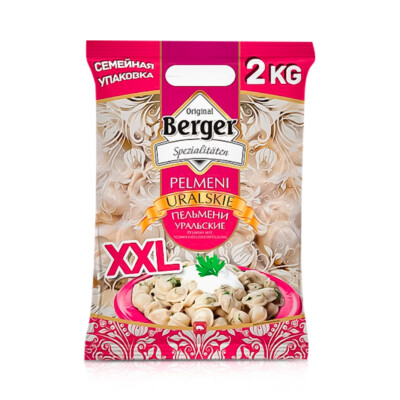 Pelmeni - Uralskie, mit Schweinefleisch, tiefgefroren, Berger, 2 kg Пельмени