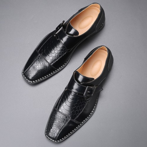 Mens Slip On Business Oxfords Leather Pointed Toe Monk Strap Formal Dress Shoes - Bild 5 von 12