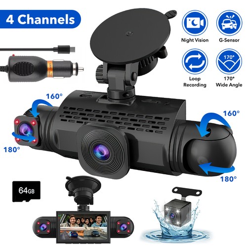1080P 360° Dash Cam Front and Rear Dash Camera Free 64GB Card 4 Channel Car DVR - Picture 2 of 24