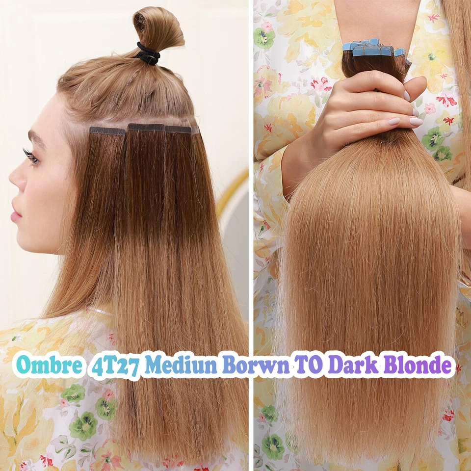 Tape In Human Hair Extensions Skin Weft Real 150g/60pcs Thick Full Head Balayage - Image 3 of 4