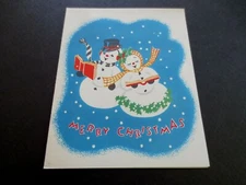 Vintage Unused Xmas Greeting Card Cute Snowman Couple Singing Holiday Songs