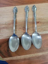 3 Ekco Stainless Steel EKS 35 Table Spoon Gloss Scroll Tip Floral Handle 