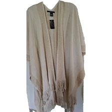 Cejon Womens Cream Wrap Scarf Fringe Hem Size OS