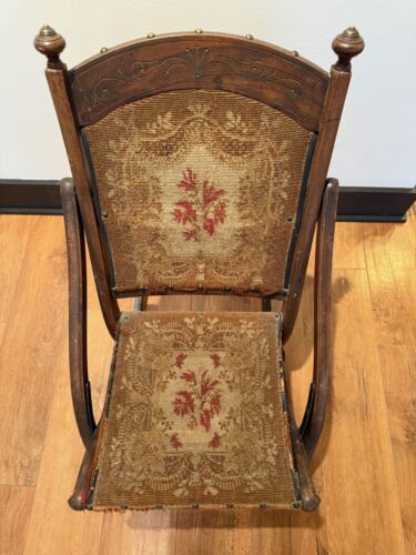 Antique Circa 1800's Wooden Folding Rocking Chair Edward W. Vaill Worcester MA - Picture 3 of 14