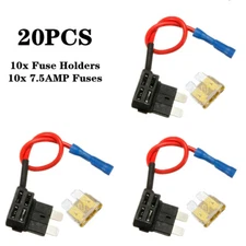 10Sets Add Circuit ACU Piggy Back Tap Standard Blade Fuse Holder 7.5 Medium Size