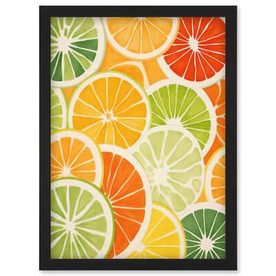 Limettenscheiben Orangen und Grapefruit hell Küche gerahmter Wandkunstdruck A4