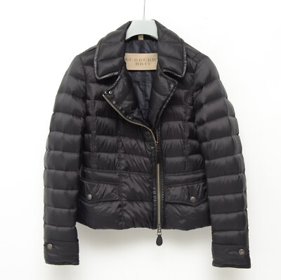 Women's Burberry Brit Quilted Black Down Puffer Biker Jacket Size