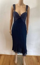 VERSACE VINTAGE SEXY PLUNGING RARE RUNWAY BLUE DRESS SIZE 44 SS/2006