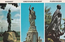VTG Postcard Famous Monuments Historic Plymouth MA Massasoit Pilgrim MaidenJ1111