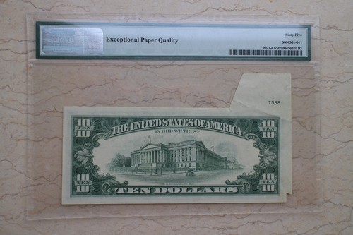 PMG 65EPQ $10 1969C Federal Reserve Note Philadelphia (Fold Over Error) - Picture 2 of 2
