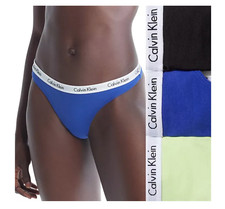 Women Calvin Klein Carousel 3-Pack Thong Blue-Yellow-Black Panty Underwear