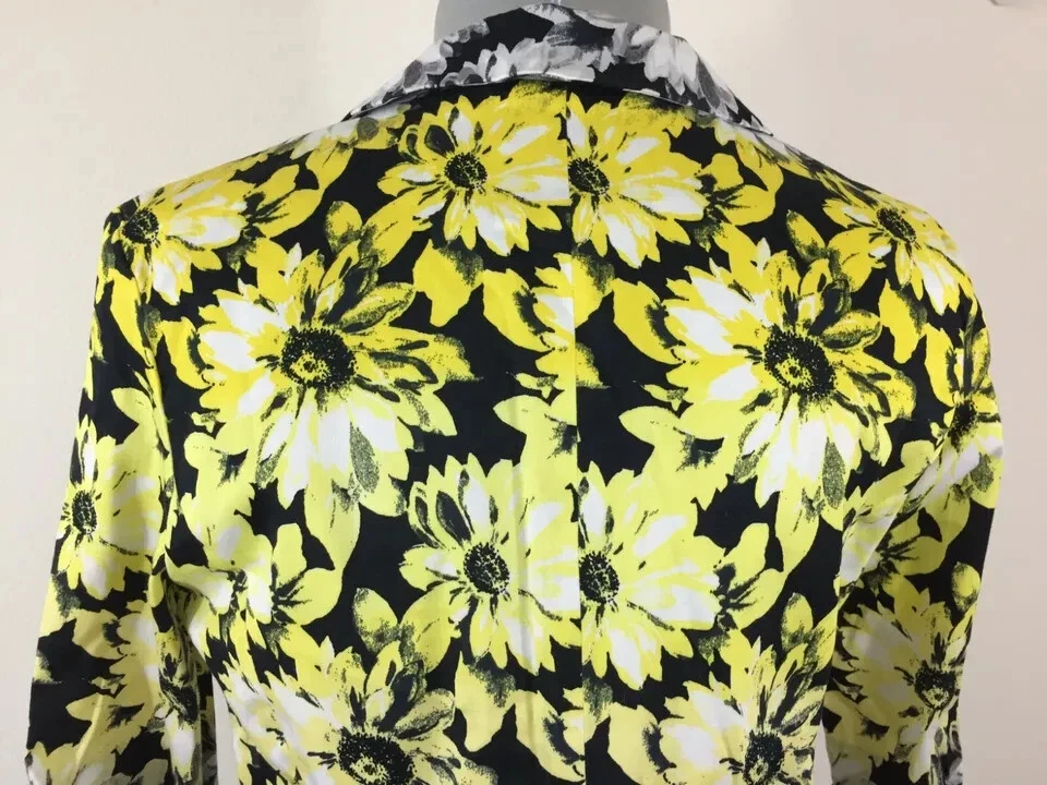 Blazer New Directions talla S pequeño forrado amarillo negro floral fruncido manga 3/4 Foto 4 de 4