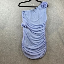 PrettyLittleThing Womens Blue One Shoulder Ruched Mesh Floral Mini Dress Size M