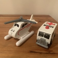 Thomas Friends Wooden Railway Harold Helicopter and Sodor Ambulance Bundle