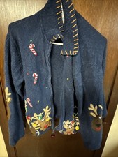Christmas Sweater Fun Ugly Reindeer Lights Zip Up Size L