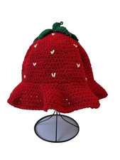 Strawberry Red Handmade Knit Crochet Bucket Hat Adult Cottagecore Coquette Y2K