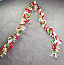 Grinch Fabric Garland Rustic Rag Lighted 9ft Farmhouse Grinchmas Red Green White