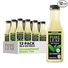  Pack of 12 Pure Leaf Iced Tea, Unsweetened Green Tea, 18.5 fl Oz Bottles