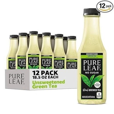 (Pack of 12) Pure Leaf Iced Tea, Unsweetened Green Tea, (18.5 fl Oz) Bottles