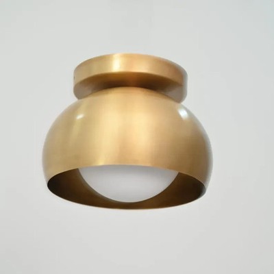 Mid Century Modern Brass Flush Mount Light, Minimalist Dome Ceiling Lamp, Kitche