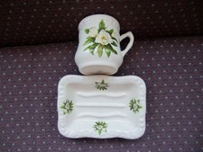 Athena White Rose Porcelain Soap Dish  Toothbrush Holder