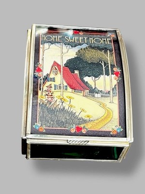 Trinket Box Reverse Painted Scenic Cottage Jewelry Vintage Glass Keepsake Box