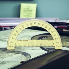 Charvoz Brass Metal Drafting Protractor Semicircular Made In USA Vintage