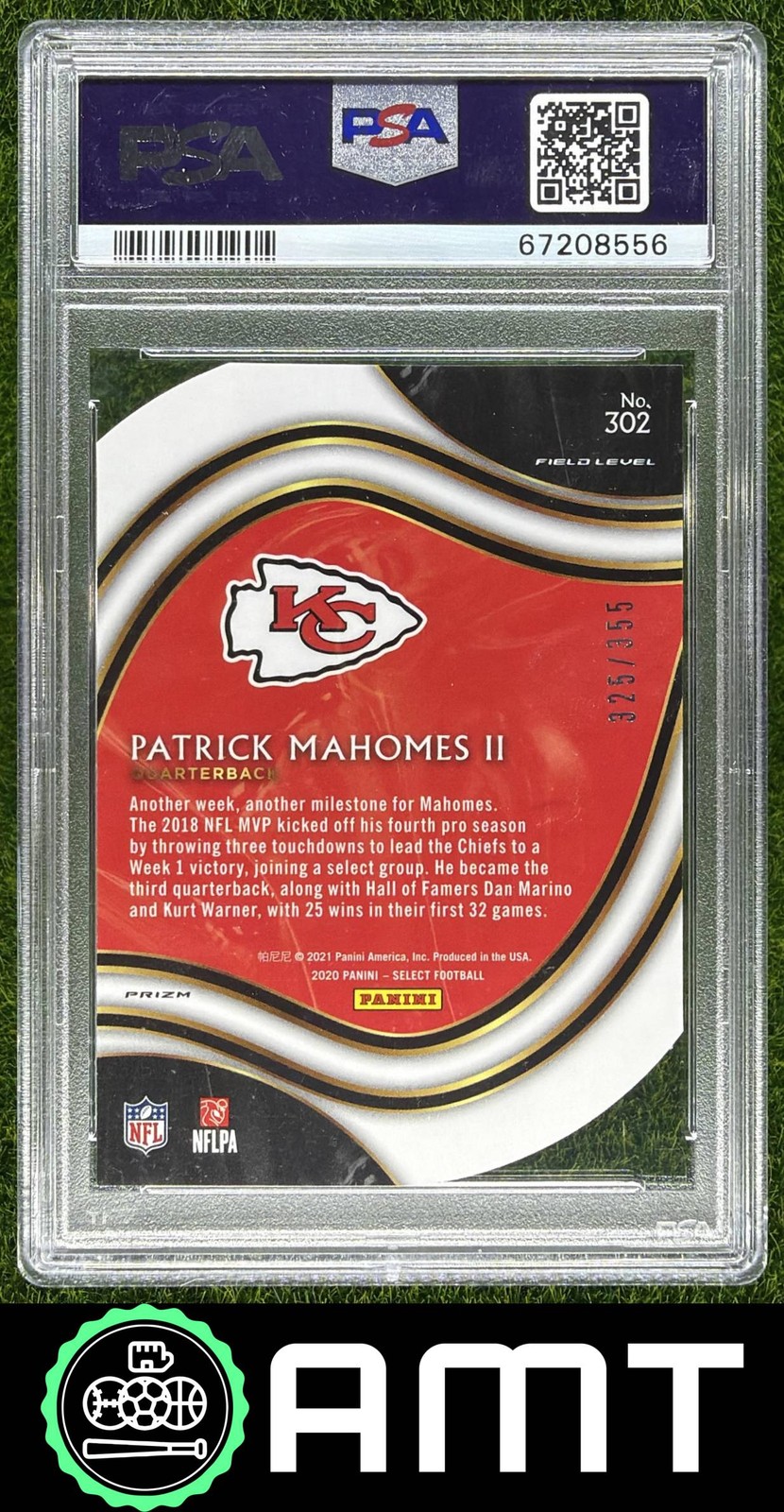 Patrick Mahomes II PSA 9 2020 Panini Select 325/355 Copper Prizm Die Cut 8556 view 2