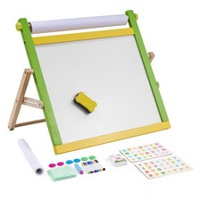 3-in-1 Kids Wooden Art Easel with Magnetic Whiteboard  Chalkboard