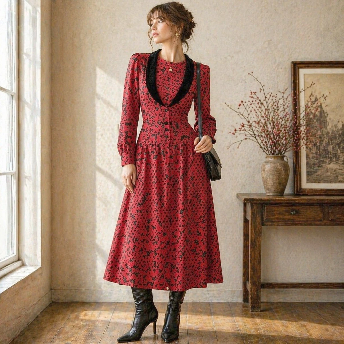 rayon dresses women Boho Summer for - Ladies Dress With Pockets Hippie Womens Clothing Dresses - Burgundy Floral Indian Style Sundress Burgundy Crochet Top Rayon Sundress: