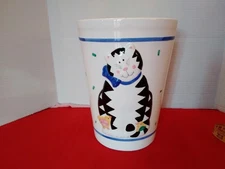 Vintage NOS CoCo Dowley Kitty Cat With Birds Ceramic Trash Can 10"