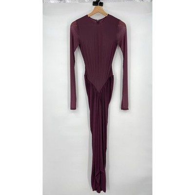 HELSA | The Margot Dress in Merlot Jersey Fitted Long Sleeve Maxi S | eBay
