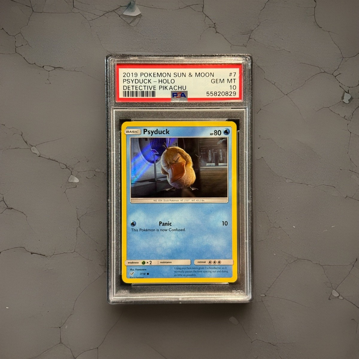 Pokemon 2019 Sun & Moon Detective Pikachu #7 Psyduck Holo Foil PSA