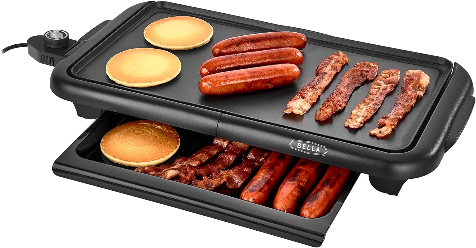 Bella Electric Griddle with Warming Tray - Smokeless Indoor Grill, Nonstick Surf