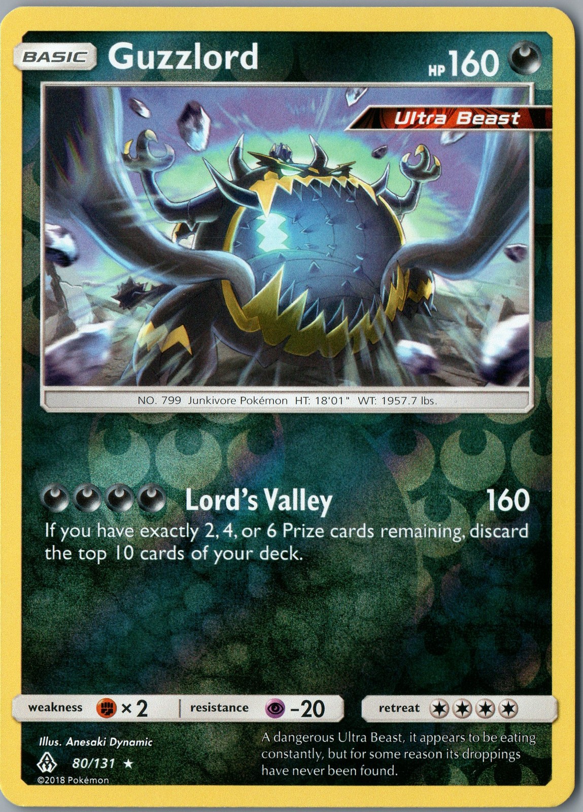 Guzzlord Rare SM - Forbidden Light 80/131 NM Reverse Holofoil - Pokemon