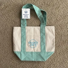 Trader Joe's Mini Canvas Tote Bag - Pastel Green - SHIPS SAME DAY