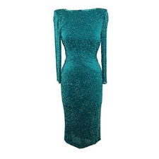 VINTAGE A.J. Bari Teal Evening Dress Silk Beaded Open Back Cocktail Petite 2