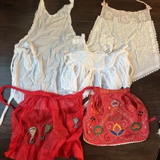 Lot Of 5 Aprons Edwardian To Mid Century Half Full Pinafore Crochet Bedazzled 