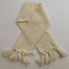 Vintage Handmade Cream Knit Soft Winter Fall Cold Weather Scarf with Fringe