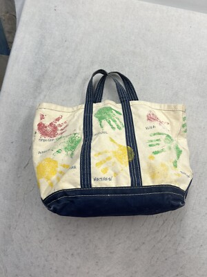 Vintage 1980s Josephson Kids Hand Print Painted Canvas Bag