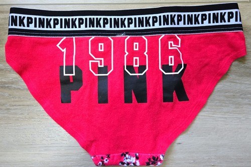 Victoria's Secret PINK 1986 Red Floral Cotton Logo Waistband Bikini Panties S M
