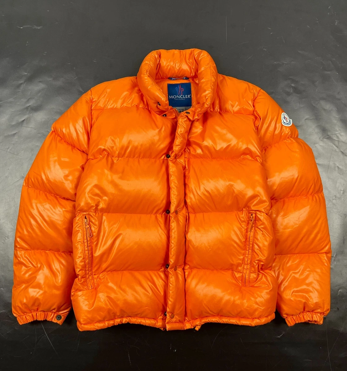 RARE Auth Men's MONCLER Grenoble Orange Down Puffer Logo Bomber Jacket  - 2 M