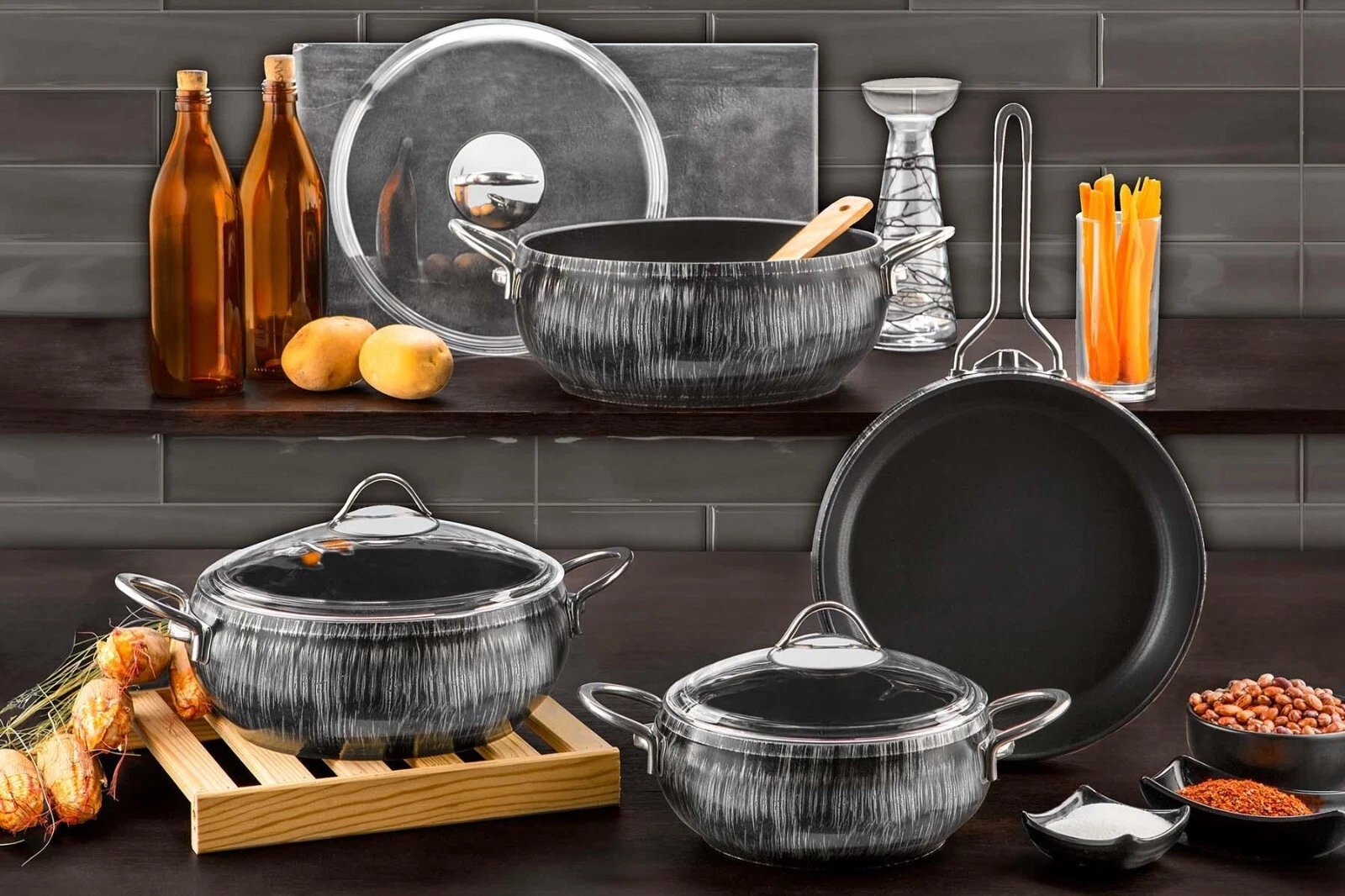 Alize Collection 7-Piece Non-Stick Granite Cookware Set (Silver)